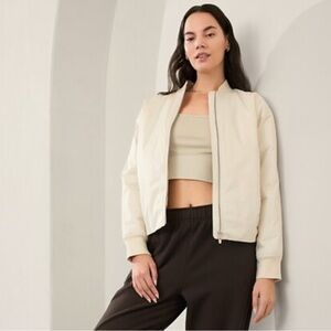 Athleta Sateen Bomber Jacket color Bone coat with Ribbed Cuffs Regular